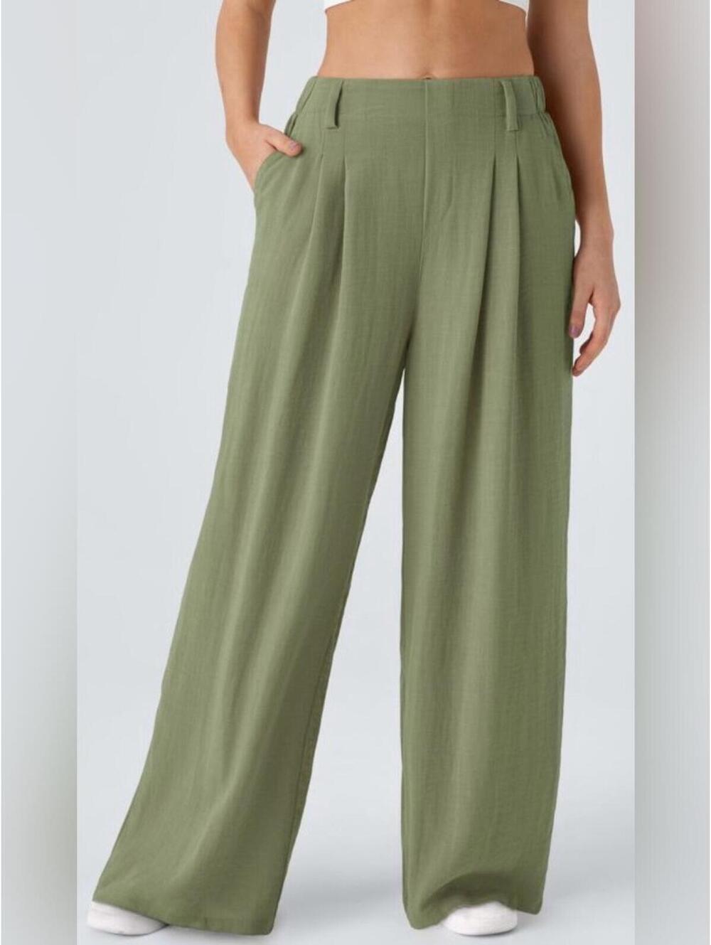 Halara High Waisted Pocket Wide Leg Flowy Solid Palazzo Casual Linen-Feel Pants
